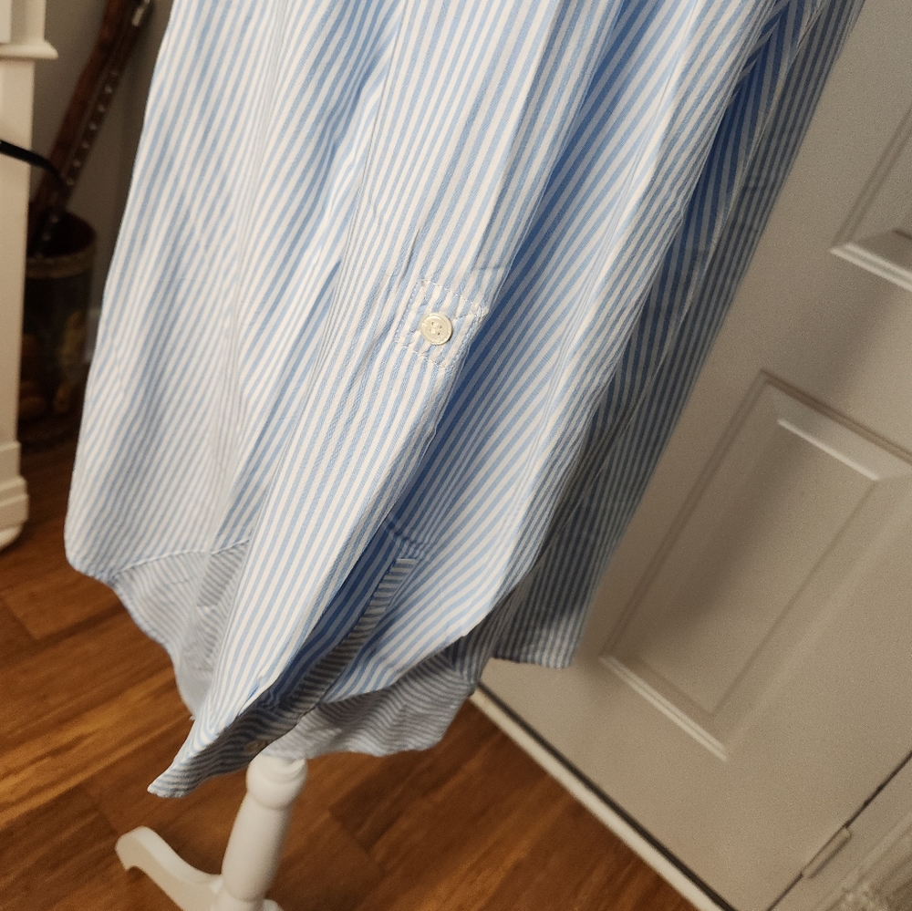 Premise Studio Woman Blue and White Roll Up Sleeves Size 1X Plus - Picture 3 of 8